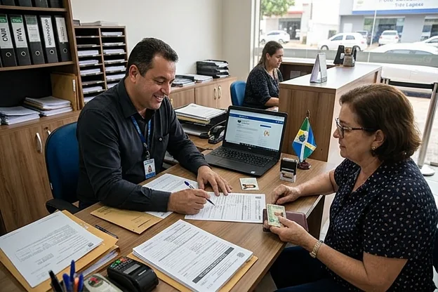 Profissional assistindo cliente no processo de renovação da CNH.