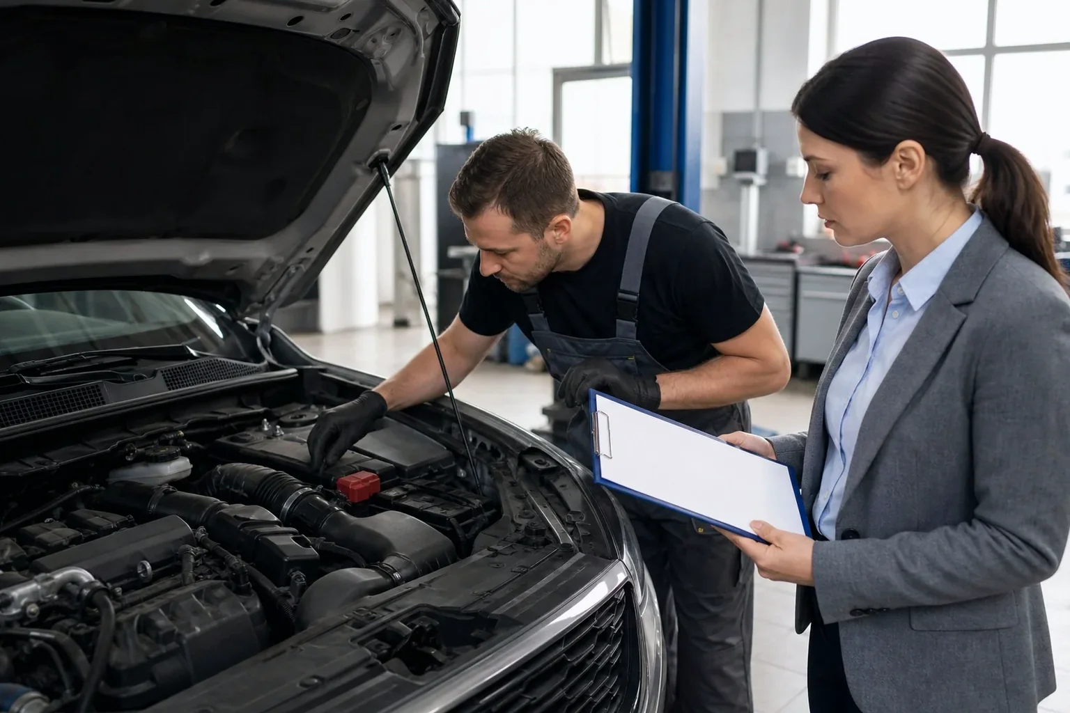 Profissional cadastrando motor de veículo no sistema.